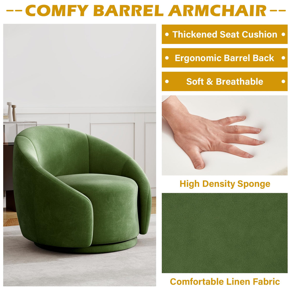 Green Velvet Swivel Barrel Chair Set of 2 M86258