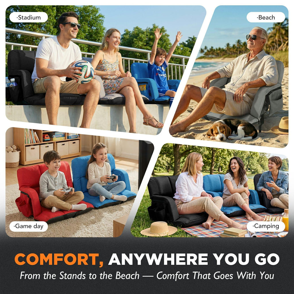2 Pack 6 Reclining Positions Portable Stadium Seats with Back Support P3575