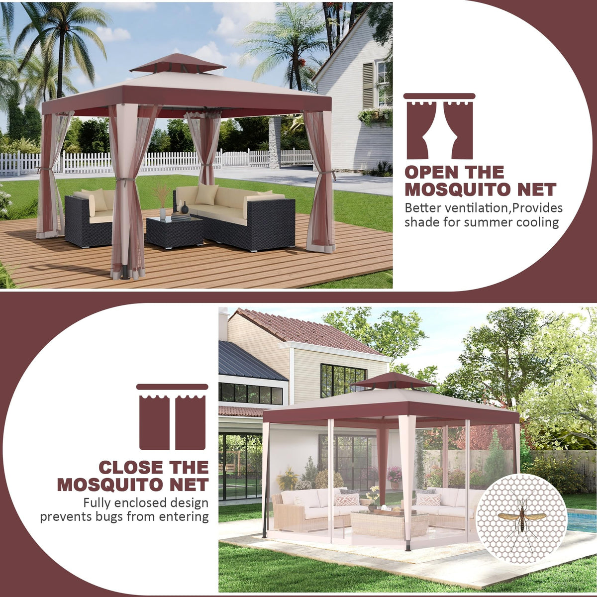 10x10 Outdoor Gazebo with Mosquito Netting J389