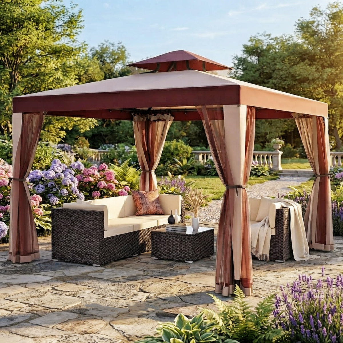 10x10 Outdoor Gazebo with Mosquito Netting J389