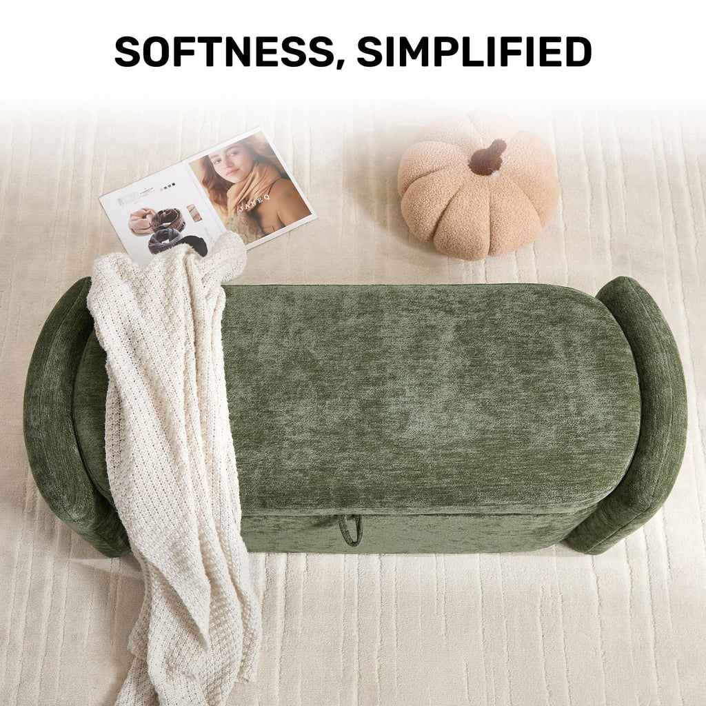 Green Chenille Upholstered Storage Ottoman Bench Y687