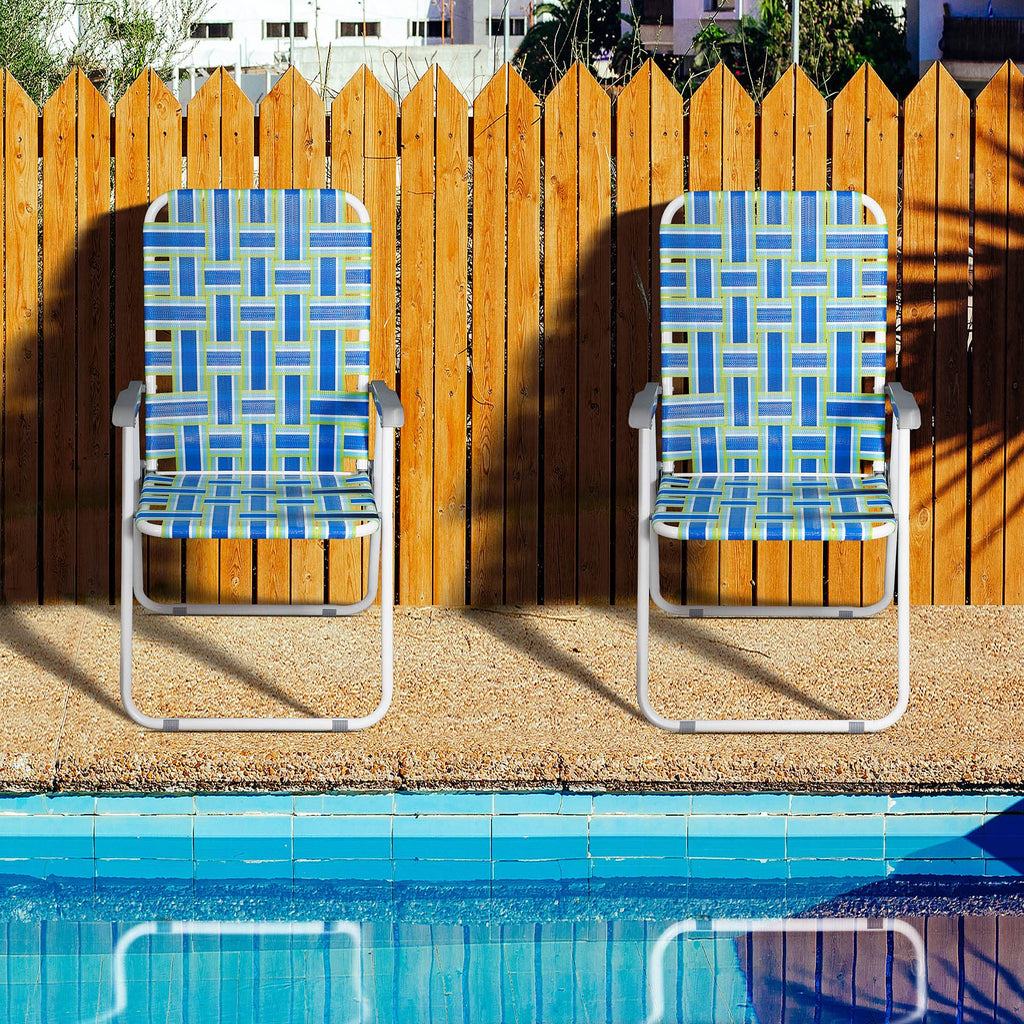 Folding Metal Webbed Outdoor Chair Set of 2 Blue A3562