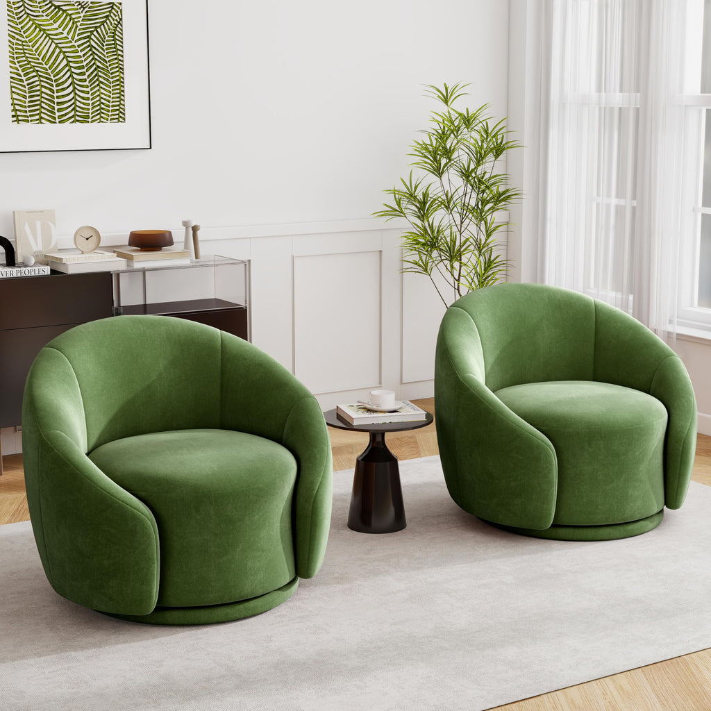 Green Velvet Swivel Barrel Chair Set of 2 M86258