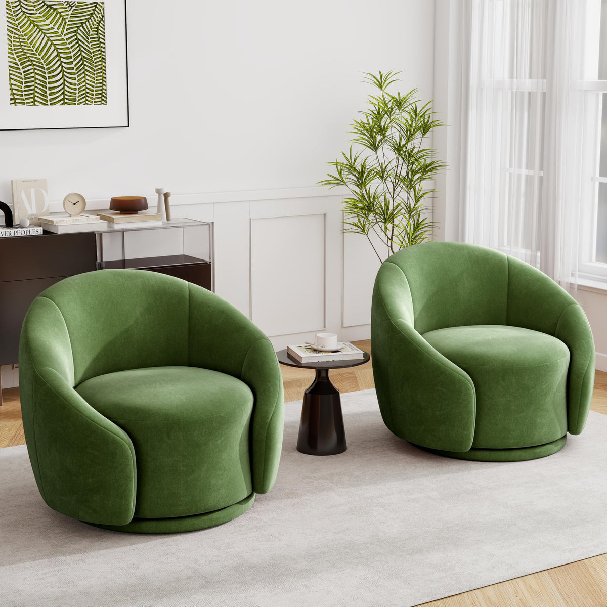 Green Velvet Swivel Barrel Chair Set of 2 M86258