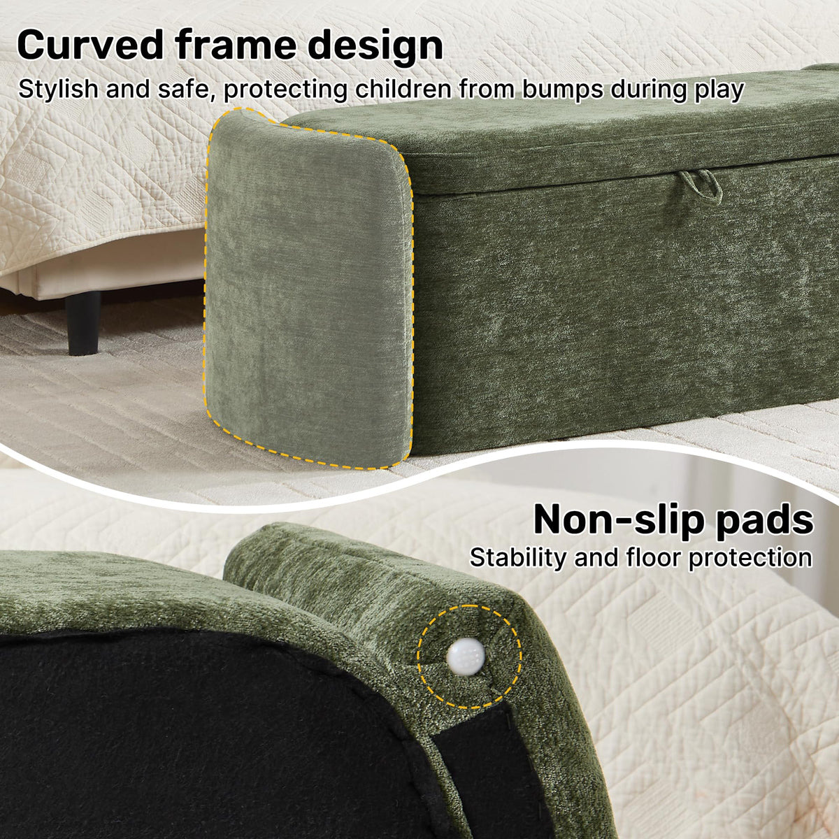 Green Chenille Upholstered Storage Ottoman Bench Y687
