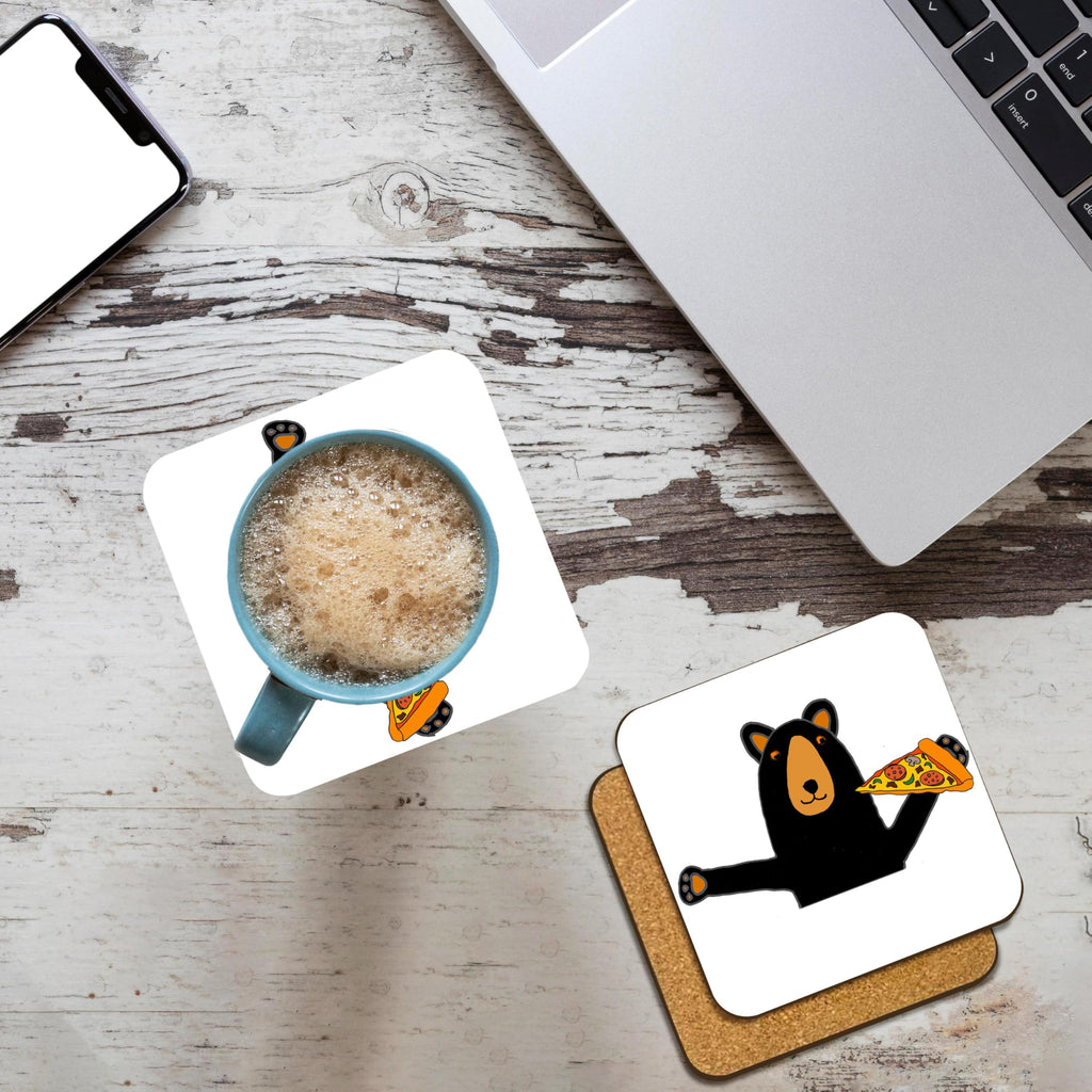 Black Bear Eating Pizza Set of 4 Coasters T7006