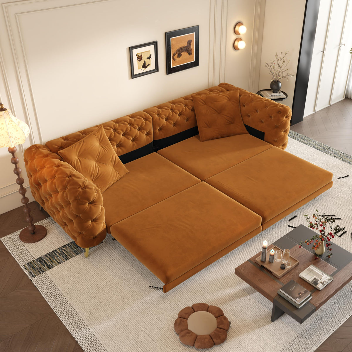 King Velvet Pull Out Sleeper Sofa with Ottoman A349187