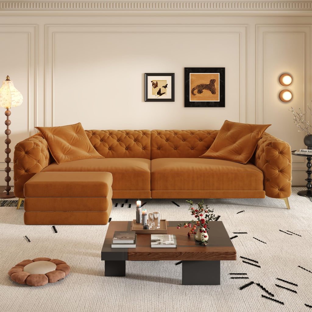King Velvet Pull Out Sleeper Sofa with Ottoman A349187