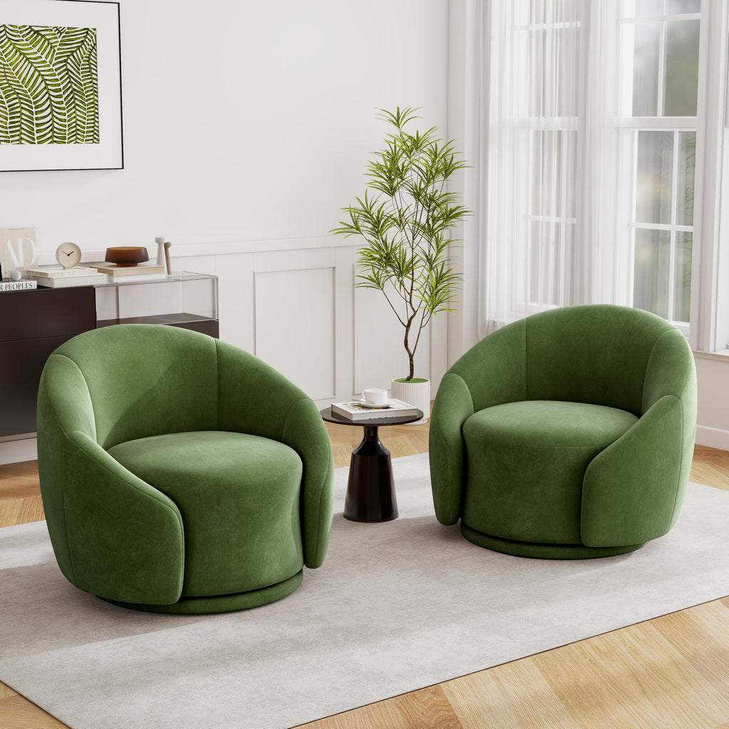 Green Velvet Swivel Barrel Chair Set of 2 M86258