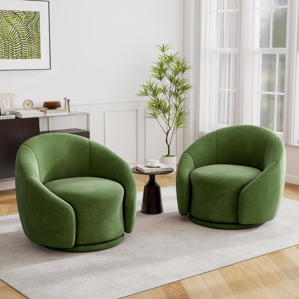 Green Velvet Swivel Barrel Chair Set of 2 M86258