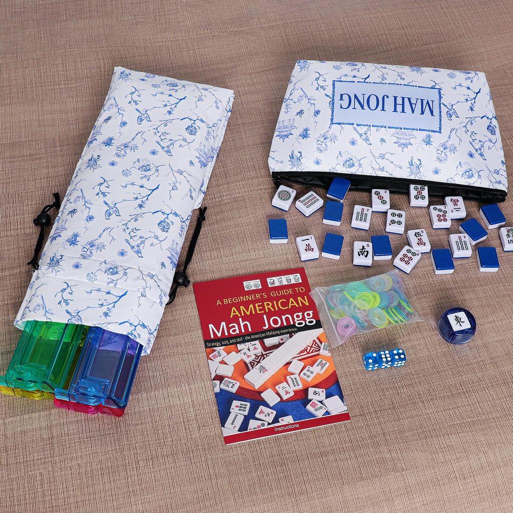 166 Blue Mahjong Tile Set with Bag and 4 All-in-One Rack/Pushers S955980