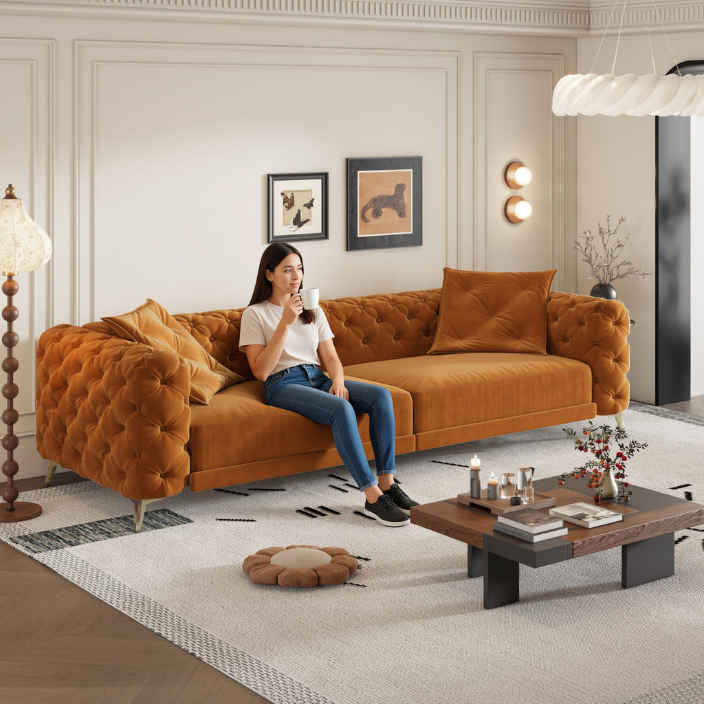 King Velvet Pull Out Sleeper Sofa with Ottoman A349187