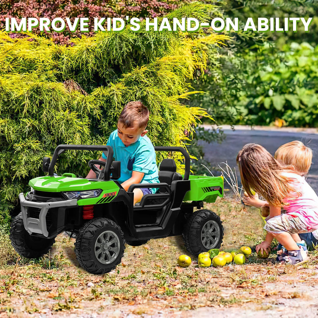 24V 4WD Ride on Truck Car with Dump Bed, 2 Seaters, Remote Control, Green E1265